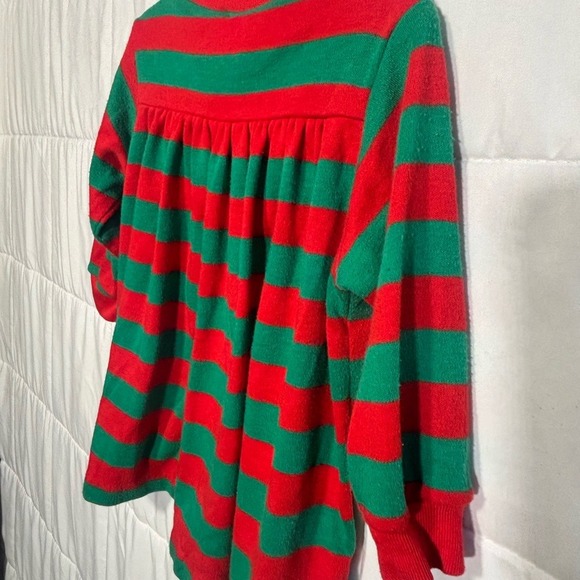 Toddler Vintage Retro Christmas Holiday Tunic Dress Striped Teddy Bear Appliqué - Picture 5 of 6